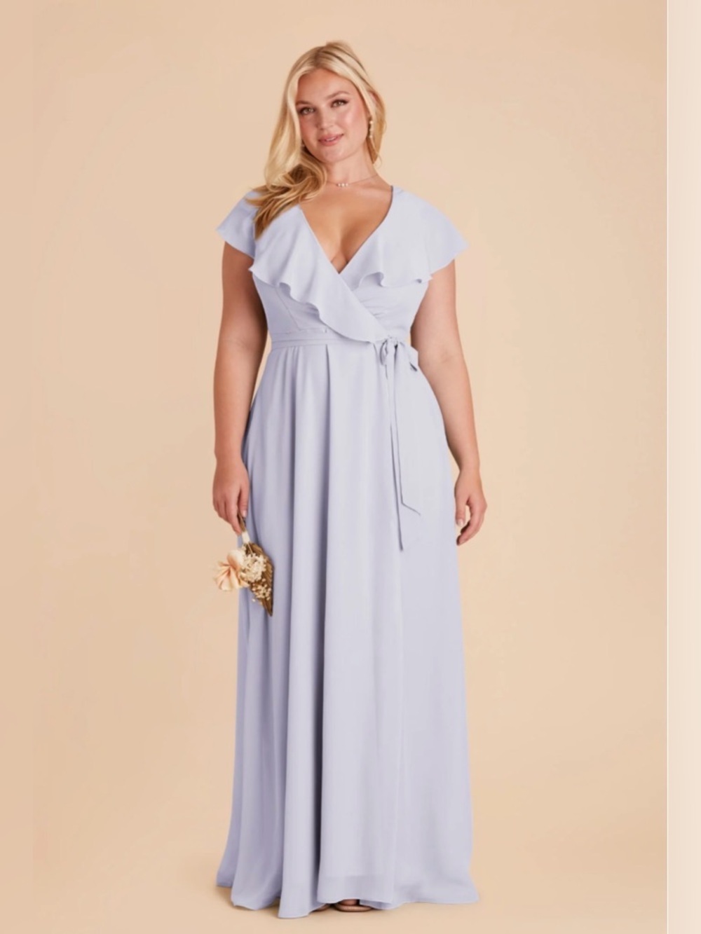 BIRDY GREY Large Wedding Bridesmaid Jackson Chiffon Periwinkle Blue Belted Dress